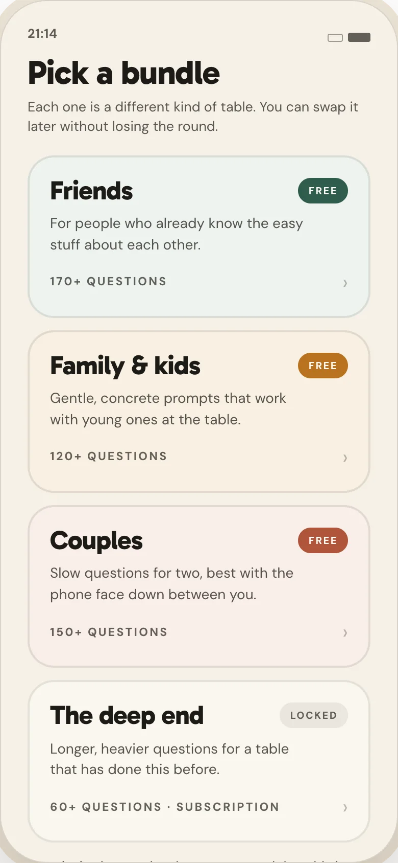 Meaningful Conversations bundle selection screen