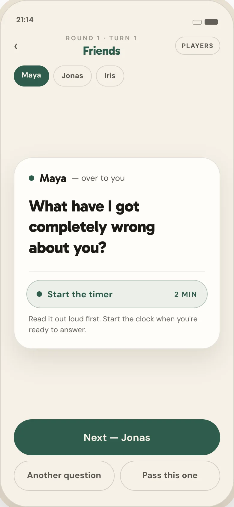 Meaningful Conversations question screen